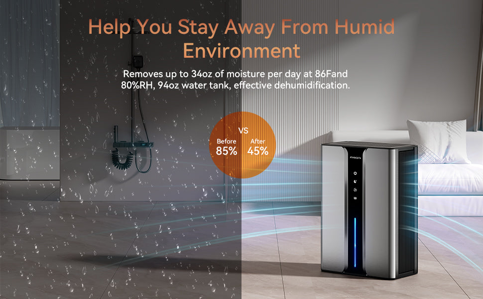 PTHRAOUTA Dehumidifier for Room for Home, 50 OZ Water Tank(1000 sq.ft) Dehumidifiers Safe Drainage Auto-off Odor Removal 2 Duak-Core Portable Small Dehumidifier for Basement Bathroom H10