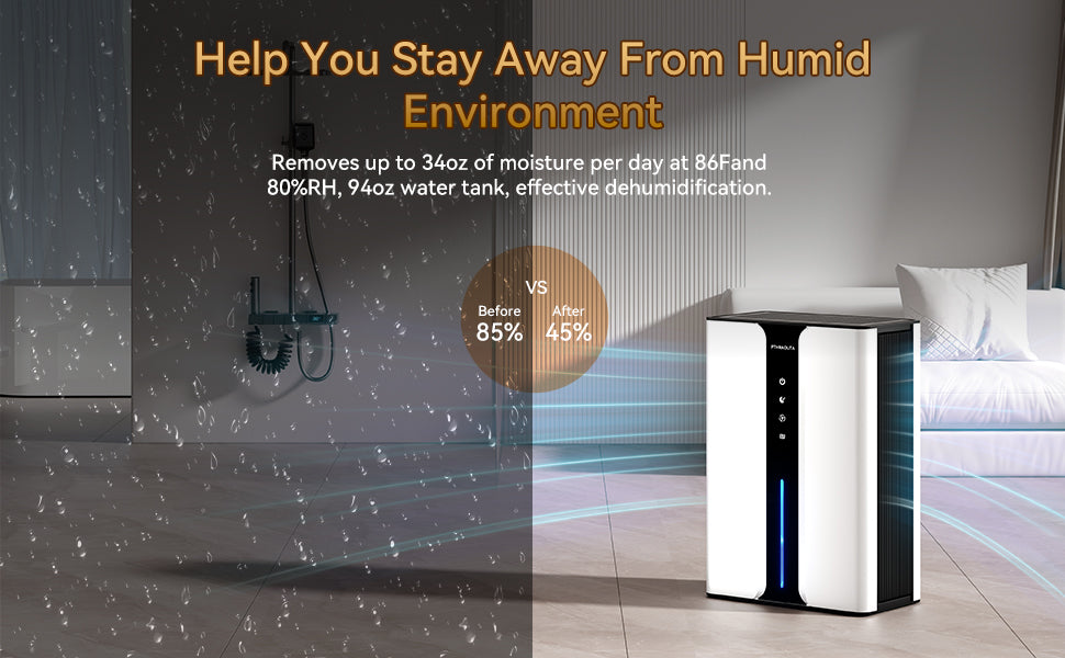 PTHRAOUTA Dehumidifier for Room for Home, 50 OZ Water Tank(1000 sq.ft) Dehumidifiers Safe Drainage Auto-off Odor Removal 2 Duak-Core Portable Small Dehumidifier for Basement Bathroom H10