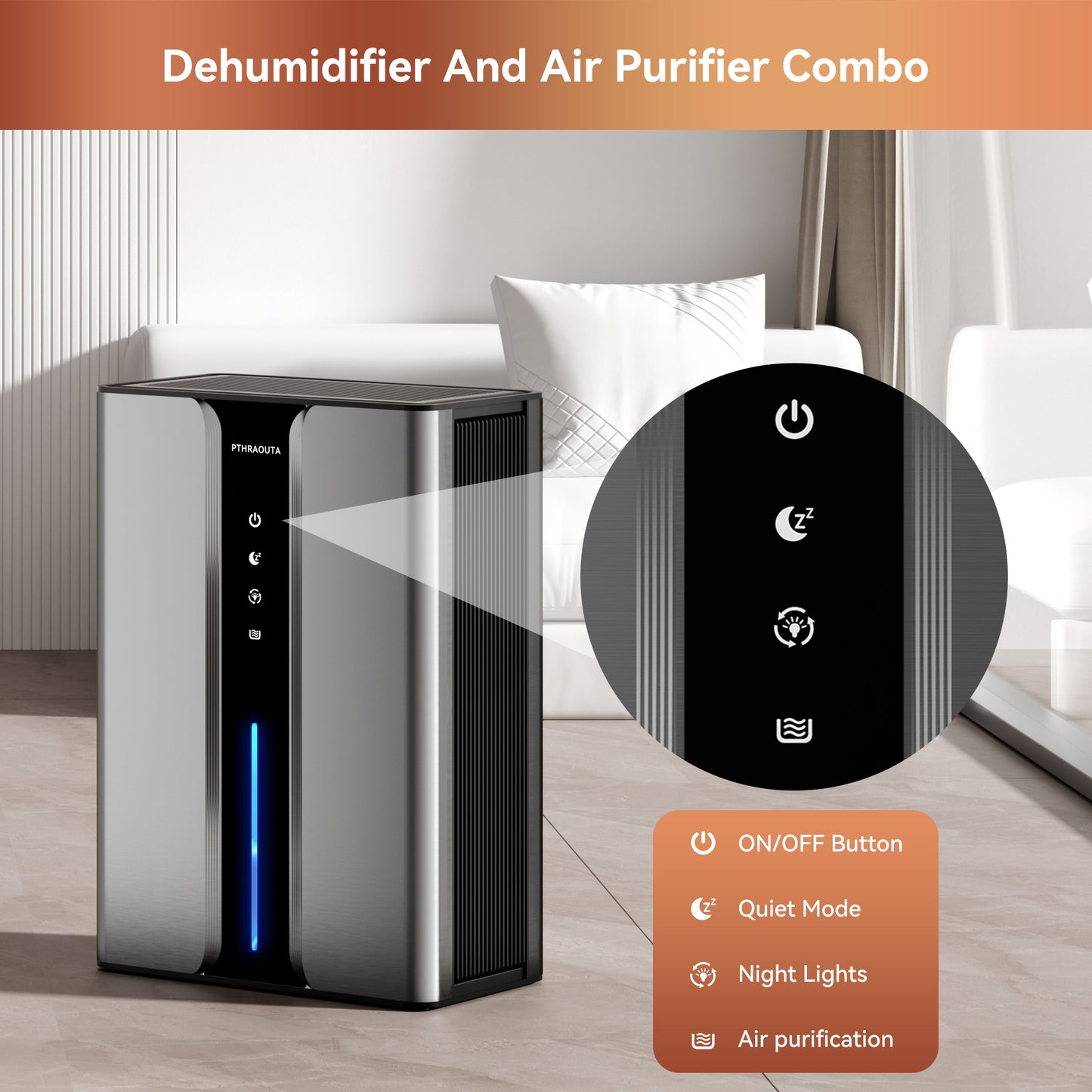 PTHRAOUTA Dehumidifier for Room for Home, 50 OZ Water Tank(1000 sq.ft) Dehumidifiers Safe Drainage Auto-off Odor Removal 2 Duak-Core Portable Small Dehumidifier for Basement Bathroom H10