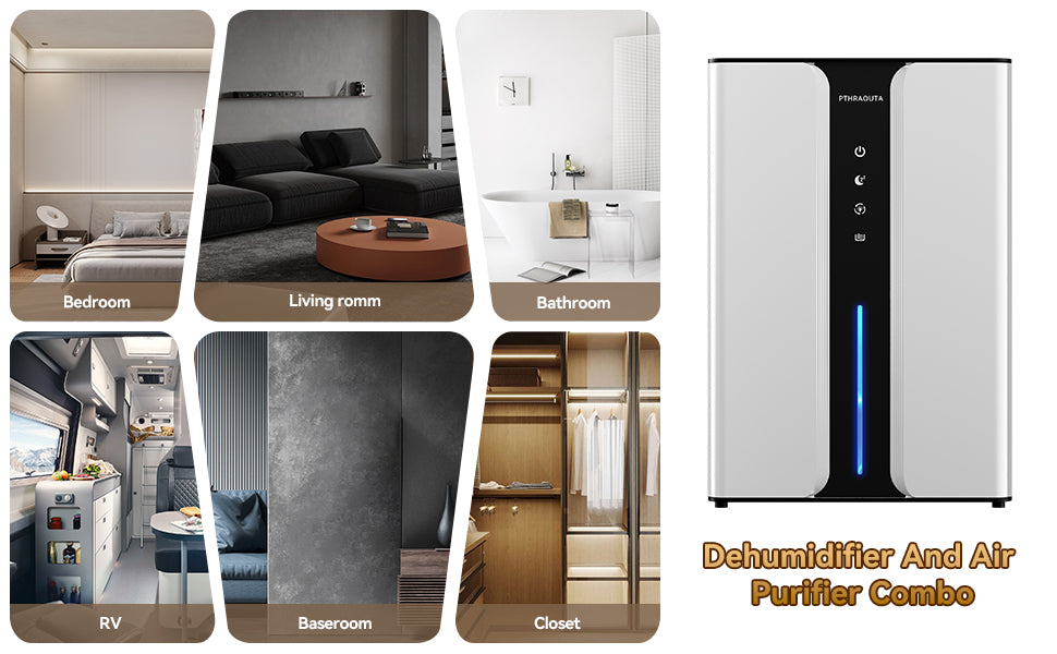 PTHRAOUTA Dehumidifier for Room for Home, 50 OZ Water Tank(1000 sq.ft) Dehumidifiers Safe Drainage Auto-off Odor Removal 2 Duak-Core Portable Small Dehumidifier for Basement Bathroom H10