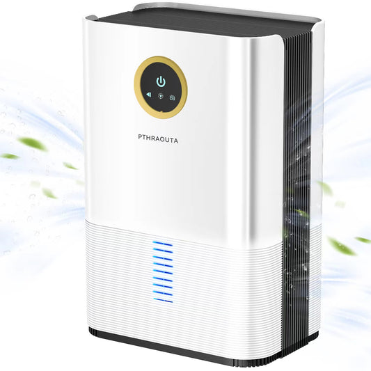 PTHRAOUTA Dehumidifier for Room for Home, 50 OZ Water Tank(1000 sq.ft) Dehumidifiers Safe Drainage Auto-off Odor Removal 2 Duak-Core Portable Small Dehumidifier for Basement Bathroom RV Closet Indoor