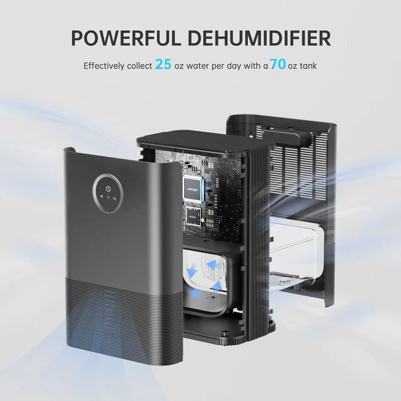 PTHRAOUTA Dehumidifier for Room for Home, 50 OZ Water Tank(1000 sq.ft) Dehumidifiers Safe Drainage Auto-off Odor Removal 2 Duak-Core Portable Small Dehumidifier for Basement Bathroom RV Closet Indoor