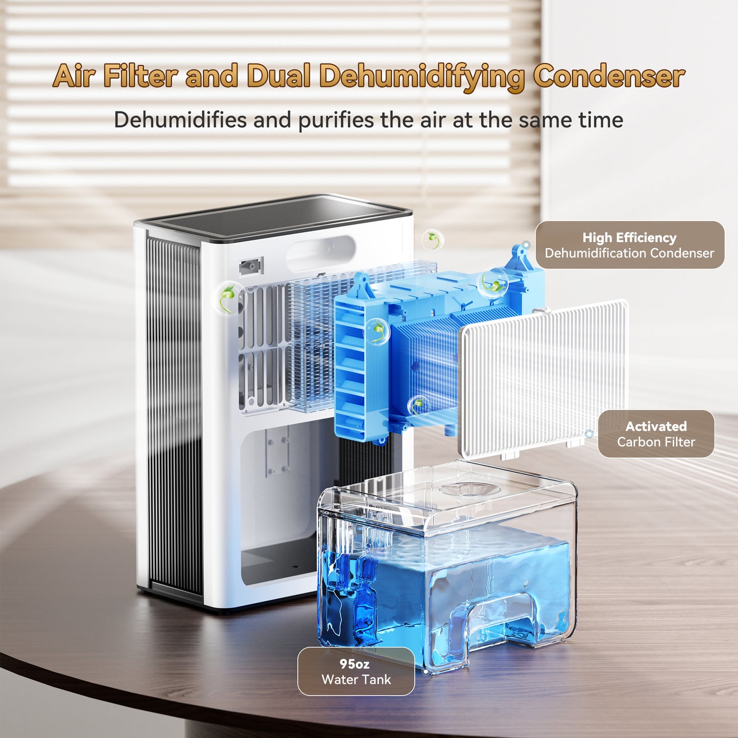 PTHRAOUTA Dehumidifier for Room for Home, 50 OZ Water Tank（1000 sq.ft） Dehumidifiers Safe Drainage Auto-off Odor Removal 2 Duak-Core Portable Small Dehumidifier for Basement Bathroom H10