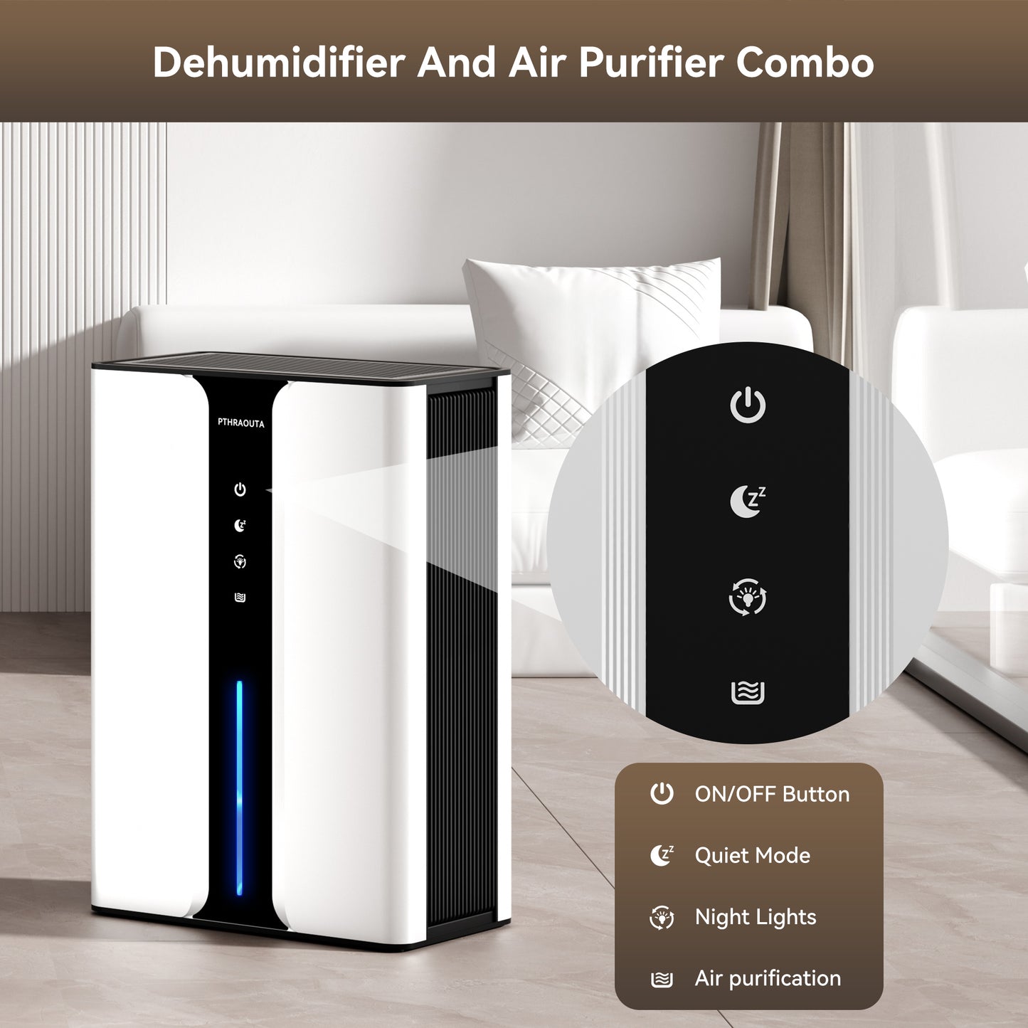 PTHRAOUTA Dehumidifier for Room for Home, 50 OZ Water Tank（1000 sq.ft） Dehumidifiers Safe Drainage Auto-off Odor Removal 2 Duak-Core Portable Small Dehumidifier for Basement Bathroom H10